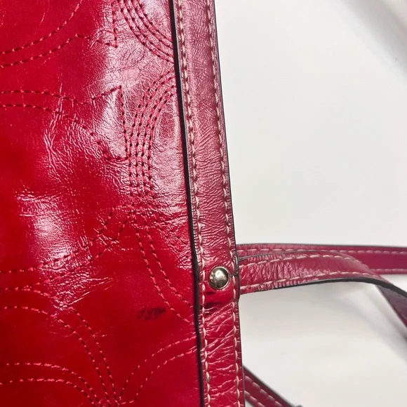 Coach red patent leather bright red tote purse OS - Picture 5 of 12